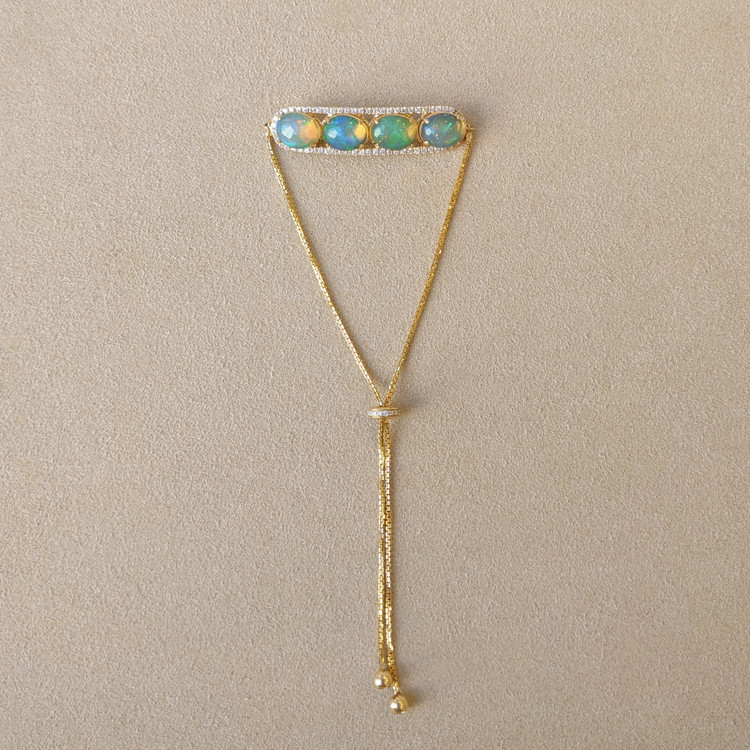 6.02 Ct.Tw. Opal Natural Diamond Pave Bracelet, 14K Yellow Gold