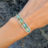 6.02 Ct.Tw. Opal Natural Diamond Pave Bracelet, 14K Yellow Gold Life Style
