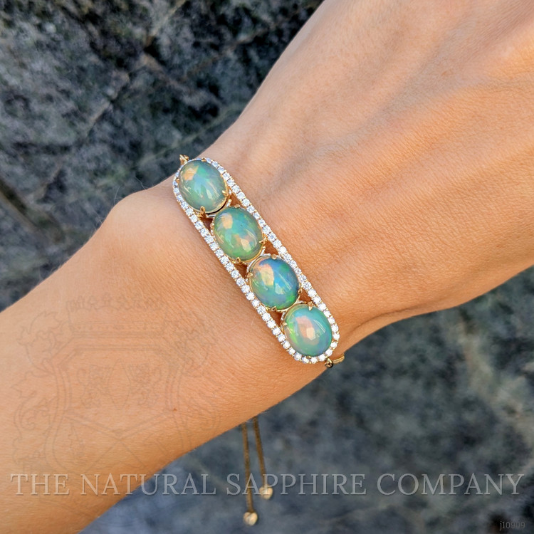 6.02 Ct.Tw. Opal Natural Diamond Pave Bracelet, 14K Yellow Gold
