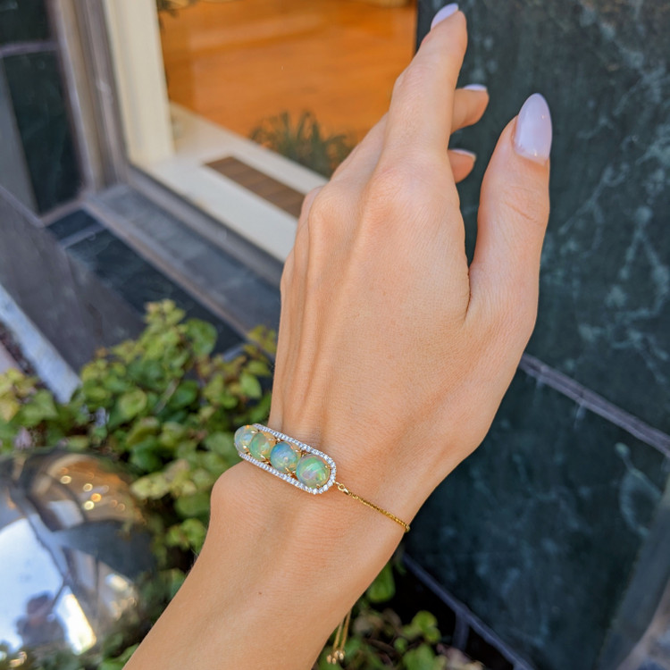 6.02 Ct.Tw. Opal Natural Diamond Pave Bracelet, 14K Yellow Gold