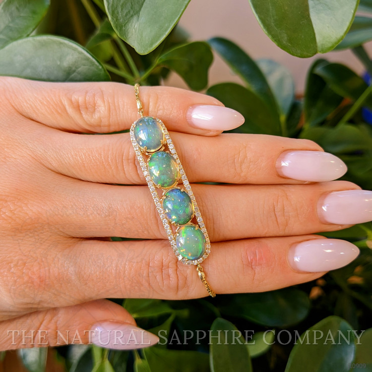 6.02 Ct.Tw. Opal Natural Diamond Pave Bracelet, 14K Yellow Gold