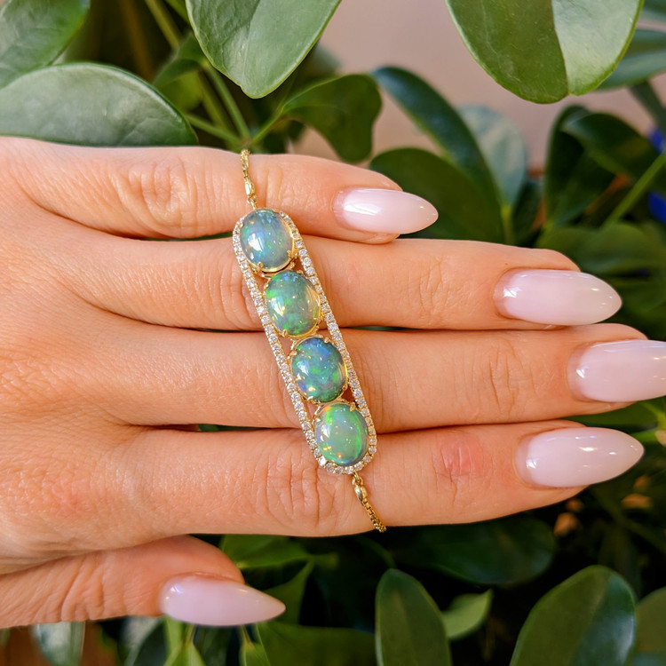 6.02 Ct.Tw. Opal Natural Diamond Pave Bracelet, 14K Yellow Gold