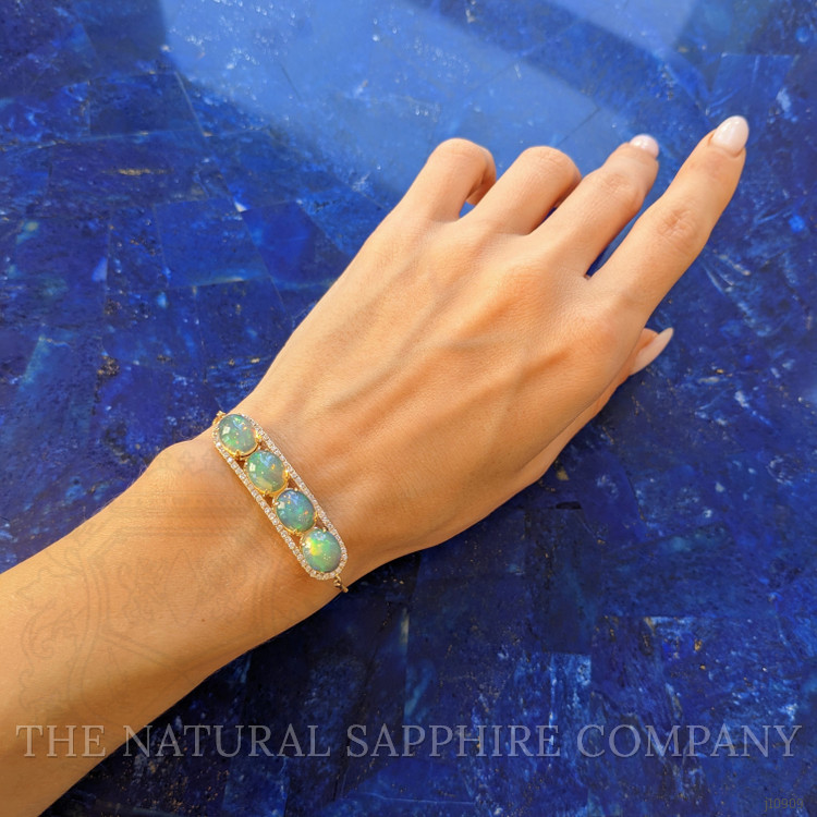 6.02 Ct.Tw. Opal Natural Diamond Pave Bracelet, 14K Yellow Gold