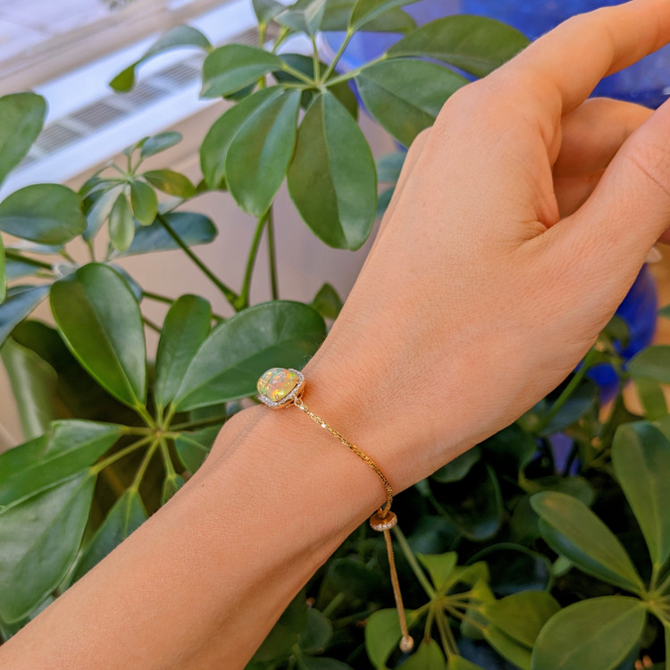 6.02 Ct.Tw. Opal Natural Diamond Pave Bracelet, 14K Yellow Gold