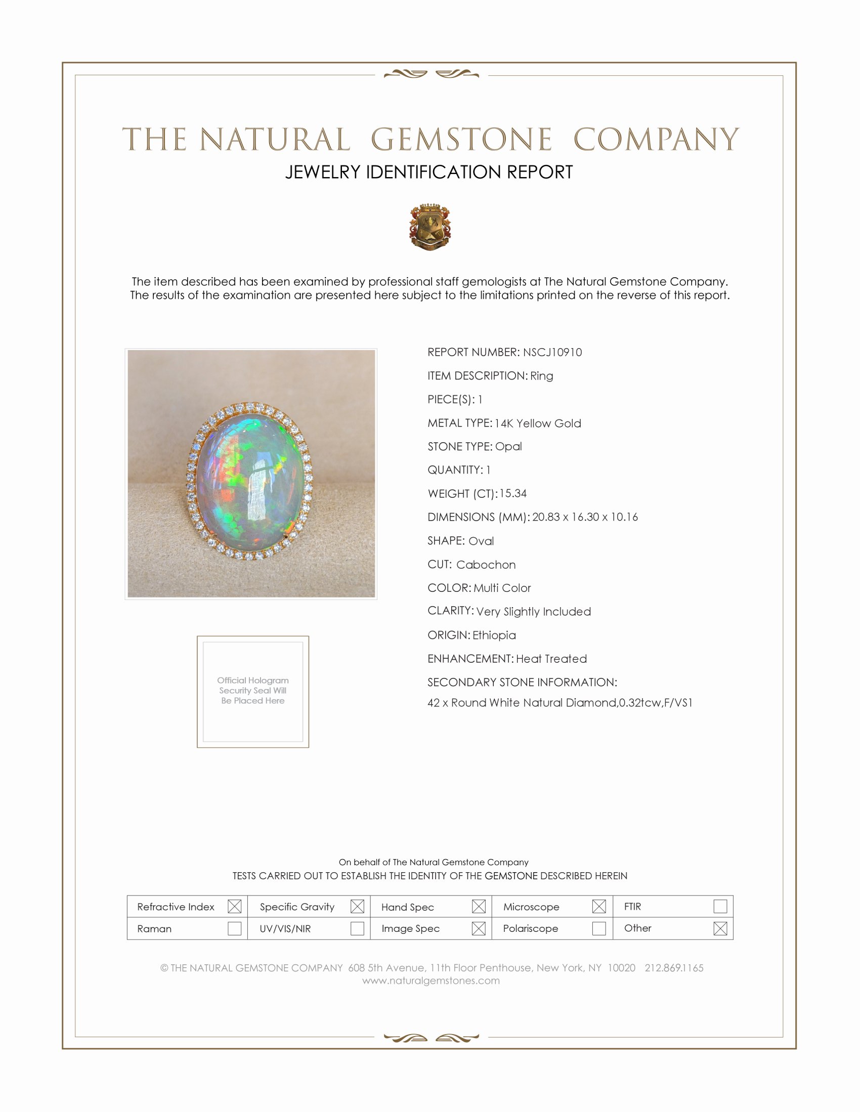 15.34 Ct. Opal Natural Diamond Antique Style Ring, 14K Yellow Gold