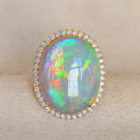 15.34 Ct. Opal Natural Diamond Antique Style Ring, 14K Yellow Gold Image