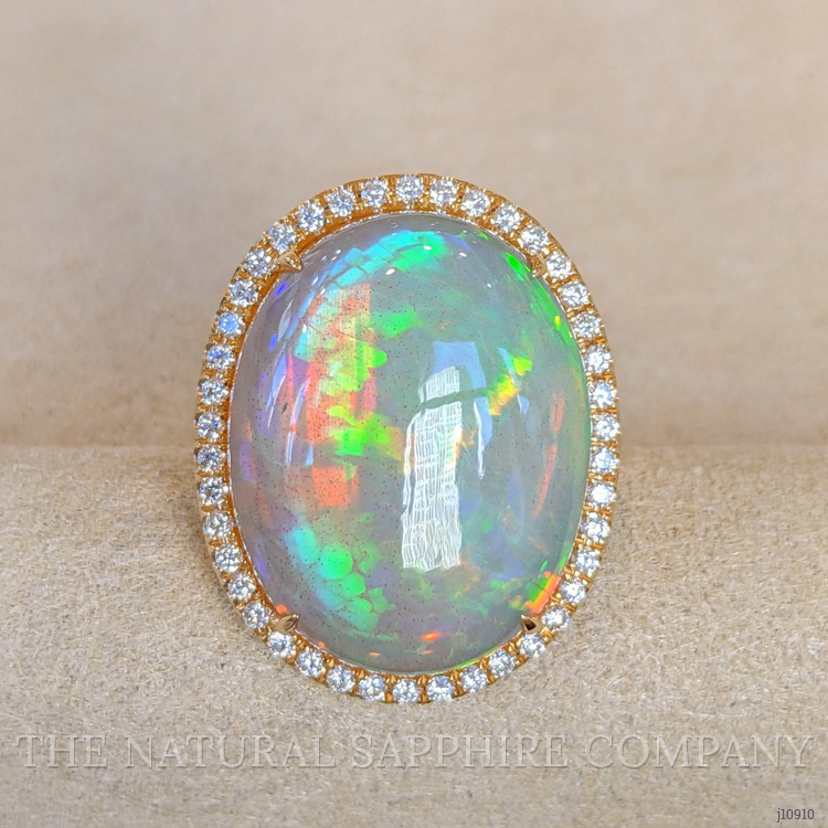 15.34 Ct. Opal Natural Diamond Antique Style Ring, 14K Yellow Gold