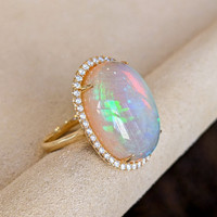 15.34 Ct. Opal Natural Diamond Antique Style Ring, 14K Yellow Gold Image