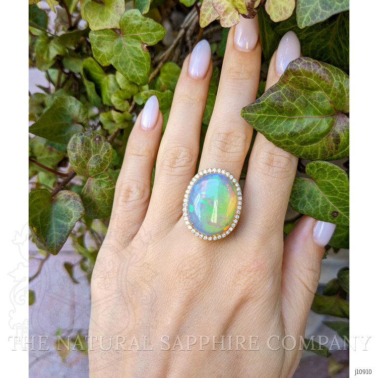 15.34 Ct. Opal Natural Diamond Antique Style Ring, 14K Yellow Gold