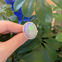 15.34 Ct. Opal Natural Diamond Antique Style Ring, 14K Yellow Gold Life Style