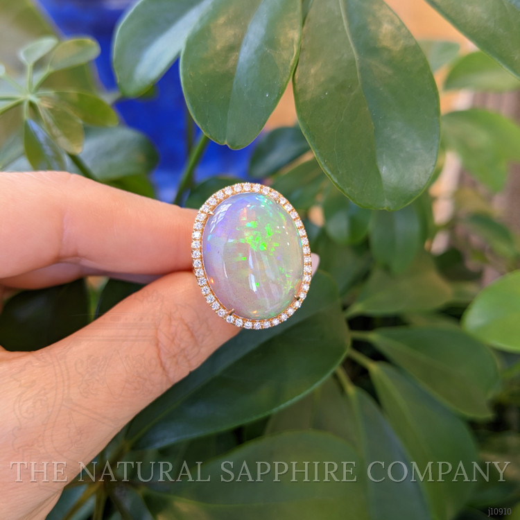 15.34 Ct. Opal Natural Diamond Antique Style Ring, 14K Yellow Gold