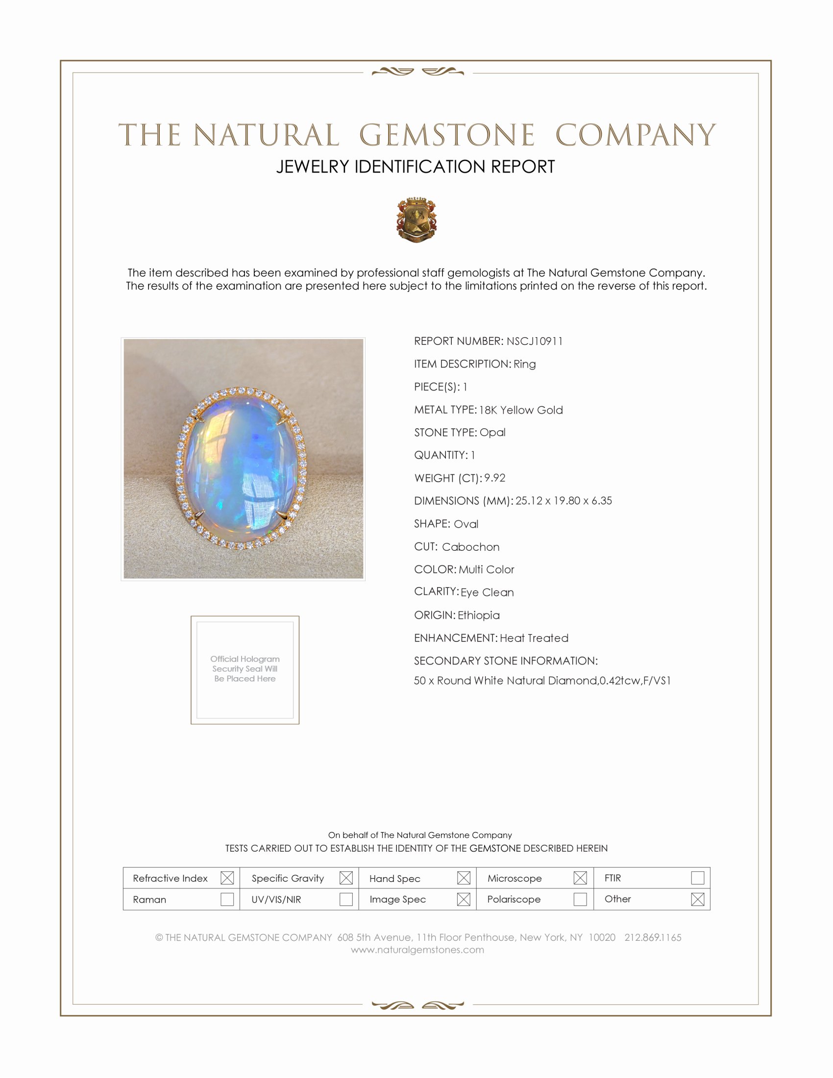 9.92 Ct. Multi Color Opal and Natural Diamond Antique Style Ring, 18K Yellow Gold