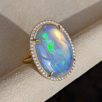 9.92 Ct. Opal Natural Diamond Antique Style Ring, 18K Yellow Gold Image