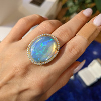 9.92 Ct. Opal Natural Diamond Antique Style Ring, 18K Yellow Gold Life Style