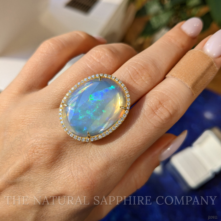 9.92 Ct. Opal Natural Diamond Antique Style Ring, 18K Yellow Gold