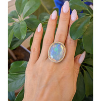 9.92 Ct. Opal Natural Diamond Antique Style Ring, 18K Yellow Gold Life Style