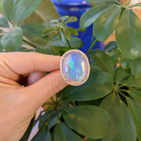 9.92 Ct. Opal Natural Diamond Antique Style Ring, 18K Yellow Gold Life Style
