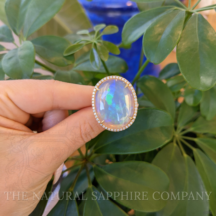 9.92 Ct. Opal Natural Diamond Antique Style Ring, 18K Yellow Gold