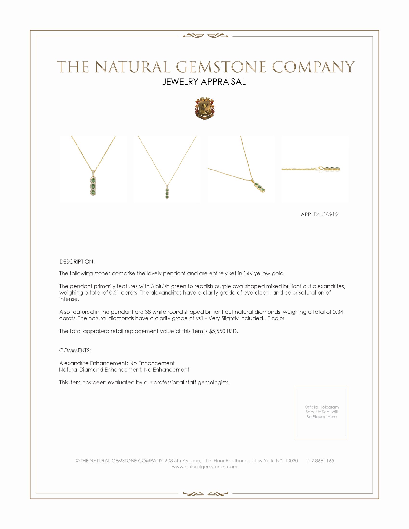 0.51 Ct. Alexandrite Natural Diamond Pave Pendant, 14K Yellow Gold