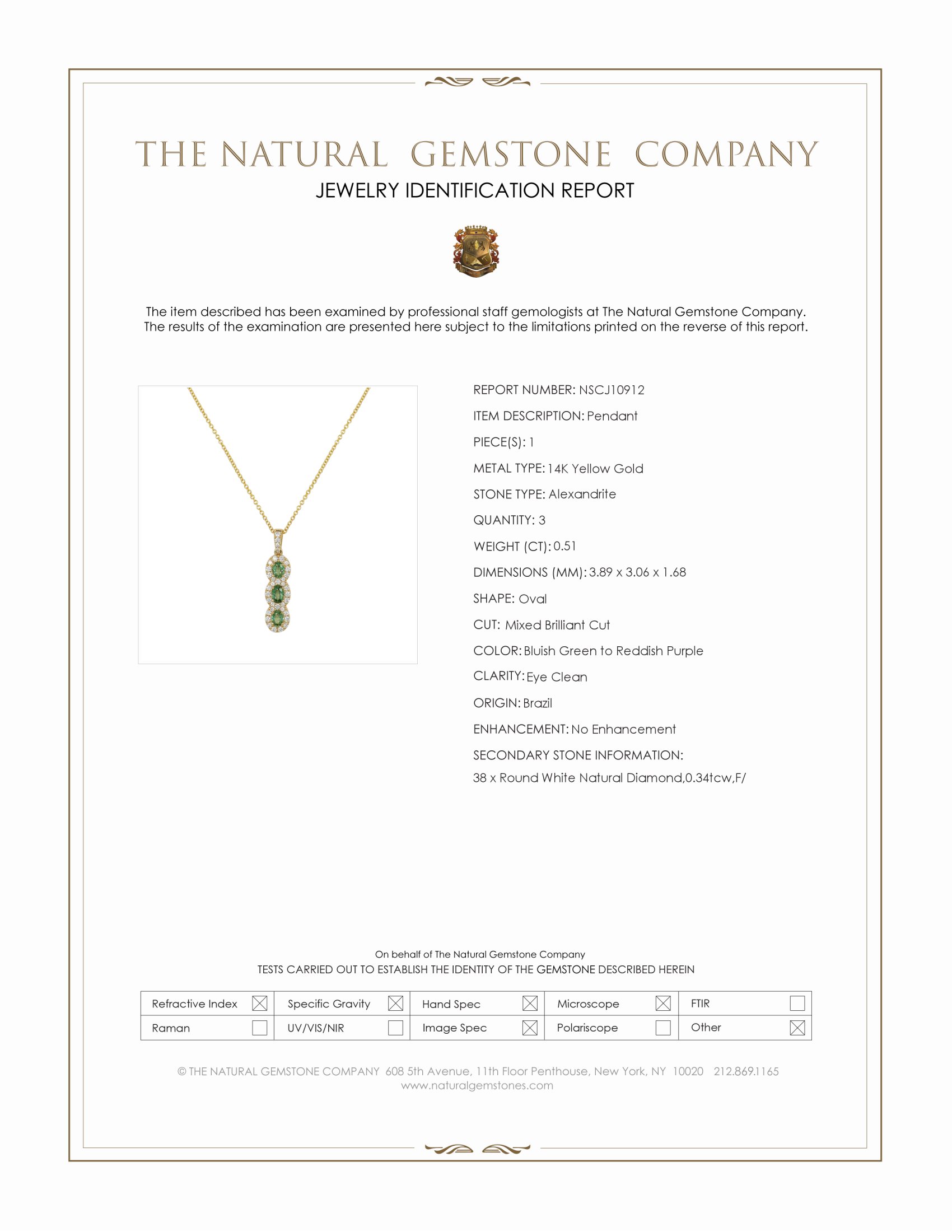 0.51 Ct. Alexandrite and Natural Diamond Pave Pendant, 14K Yellow Gold