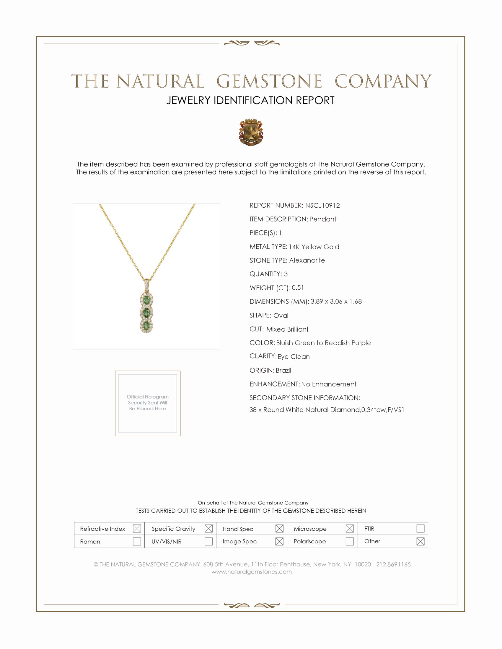 0.51 Ct. Alexandrite Natural Diamond Pave Pendant, 14K Yellow Gold