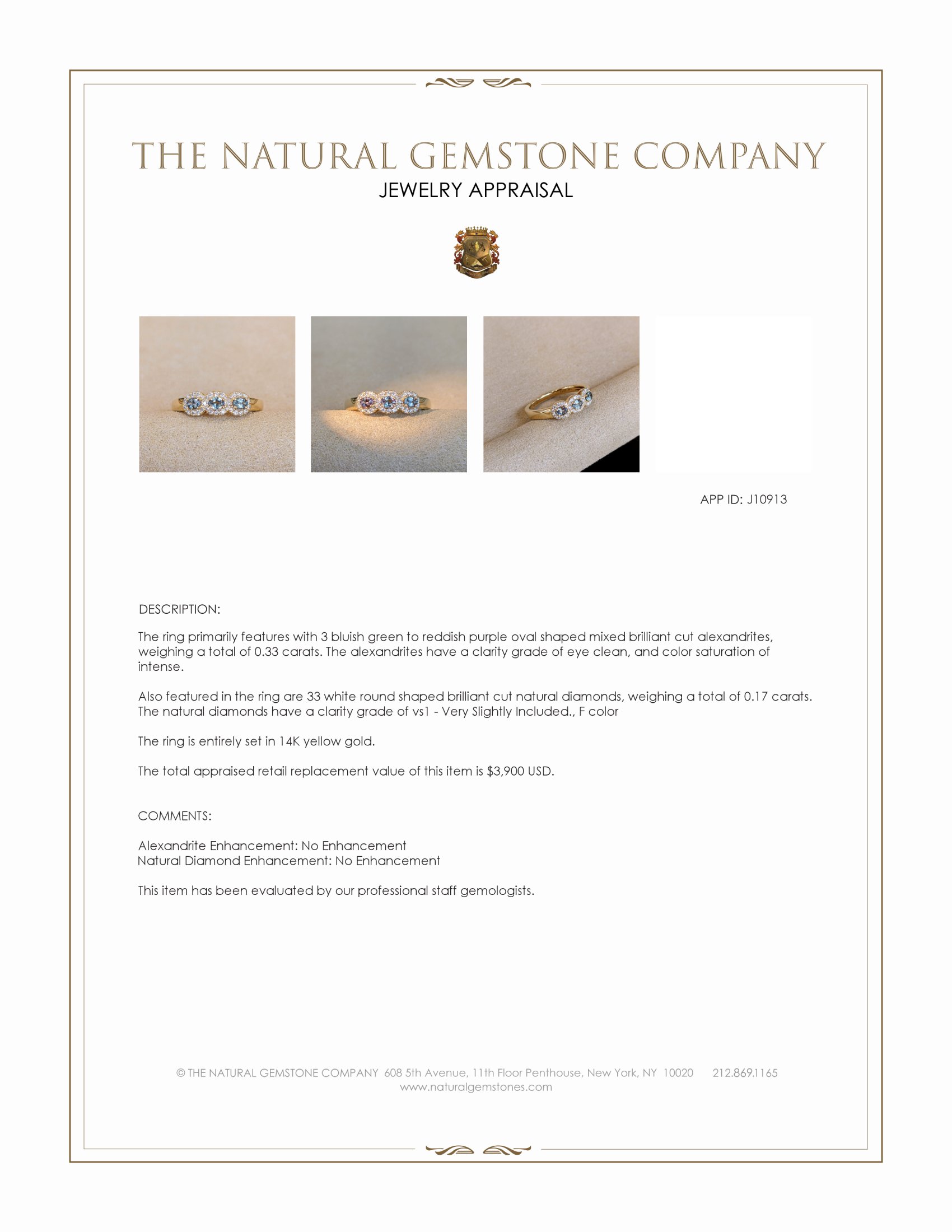 0.33 Ct. Alexandrite and Natural Diamond Pave Ring, 14K Yellow Gold