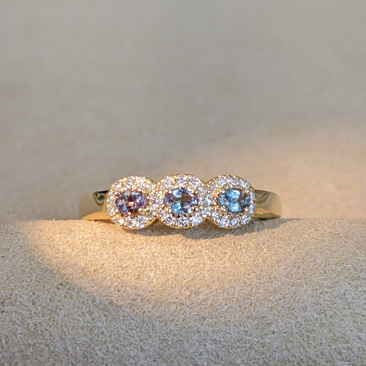 0.33 Ct. Alexandrite Natural Diamond Pave Ring, 14K Yellow Gold