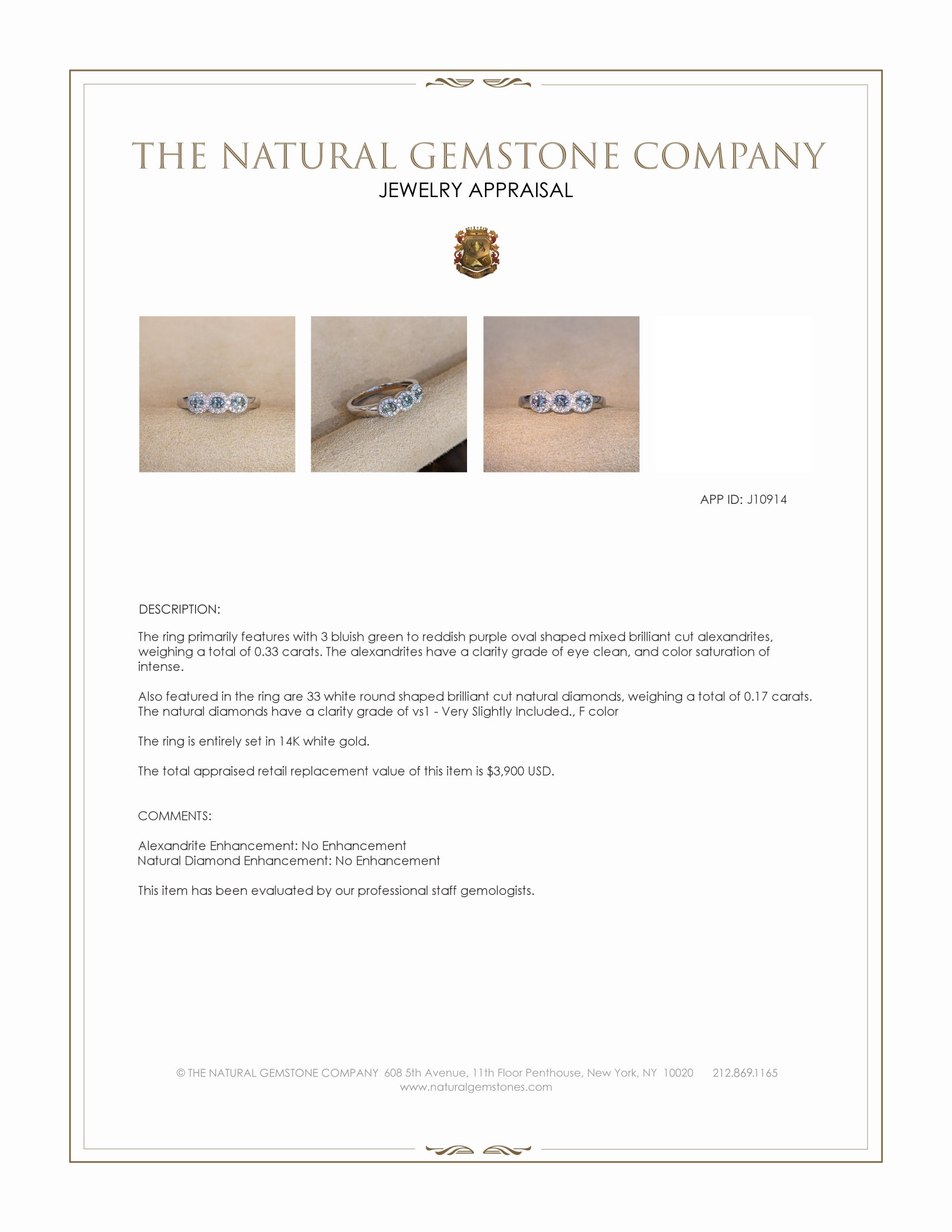 0.33 Ct. Alexandrite and Natural Diamond Pave Ring, 14K White Gold