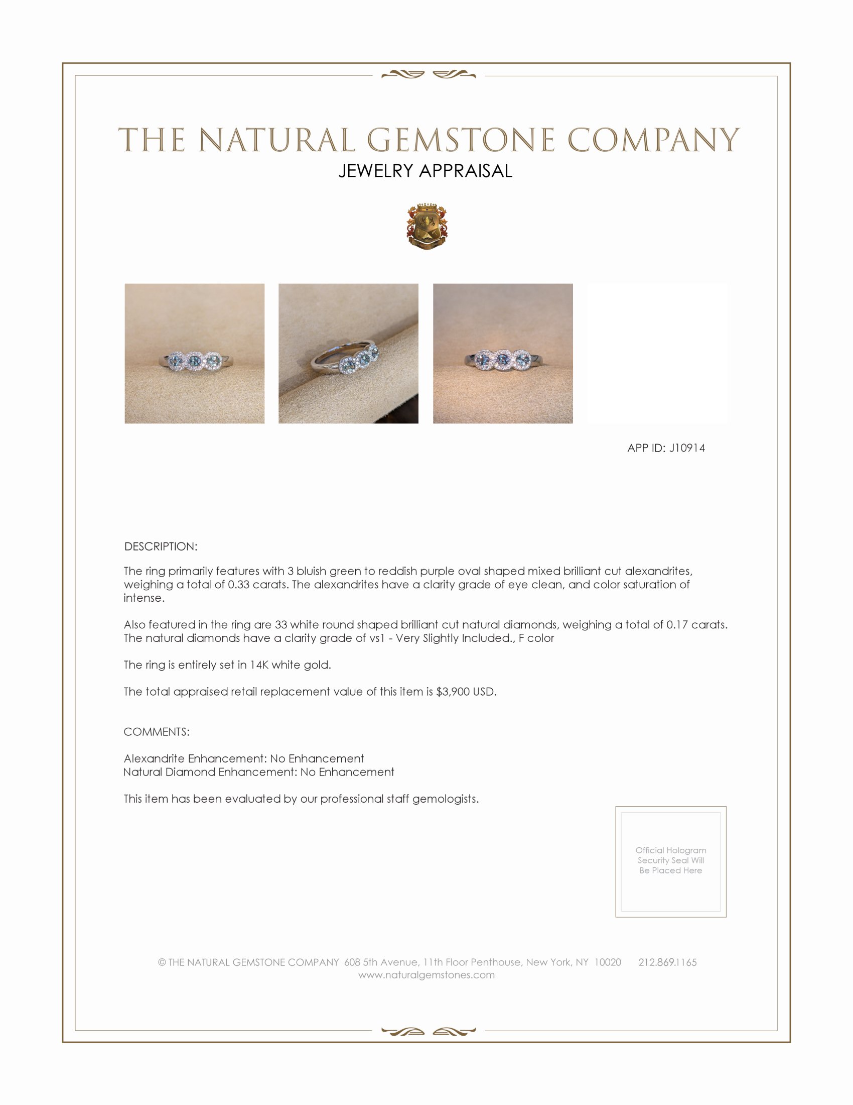 0.33 Ct. Alexandrite Natural Diamond Pave Ring, 14K White Gold