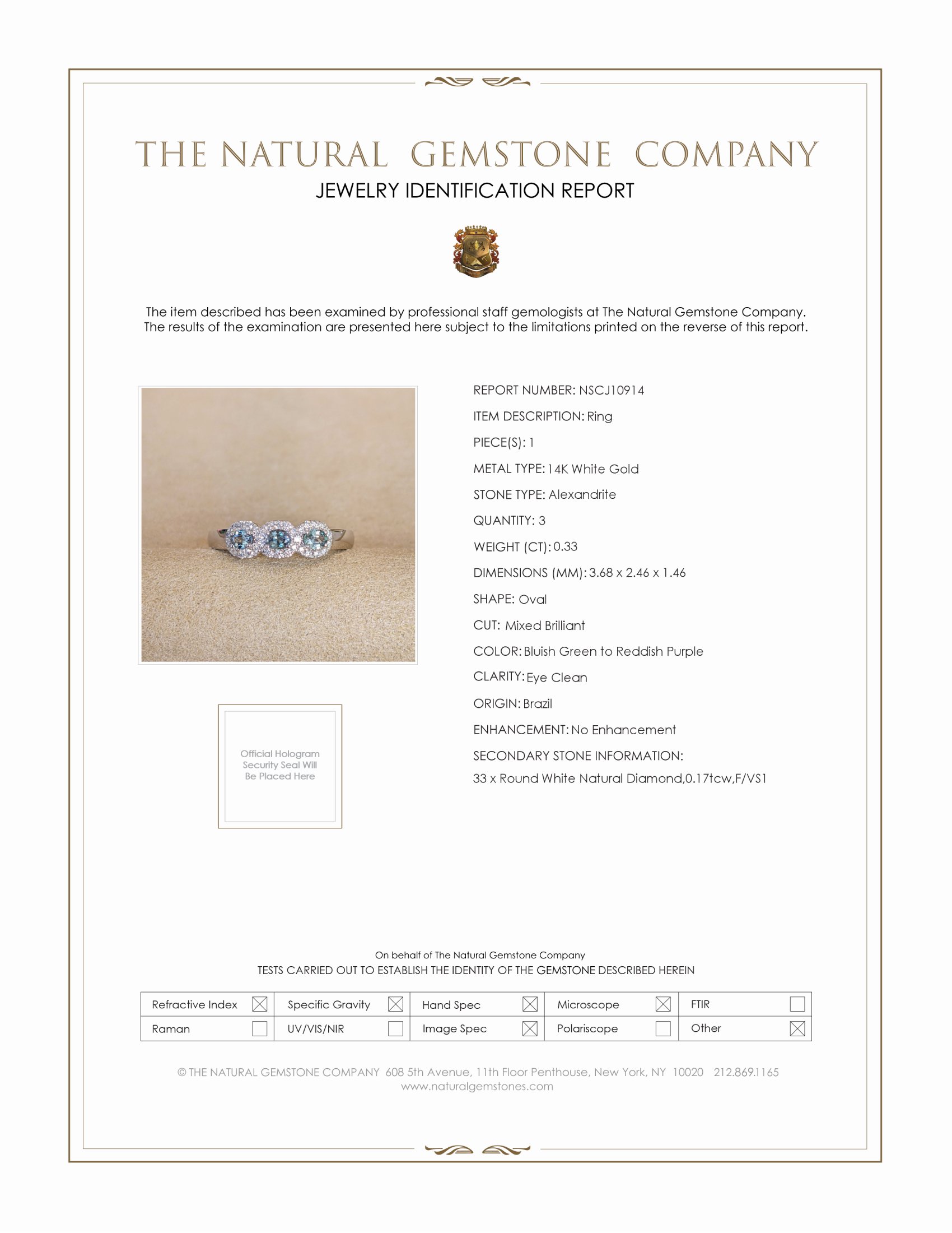 0.33 Ct. Alexandrite Natural Diamond Pave Ring, 14K White Gold