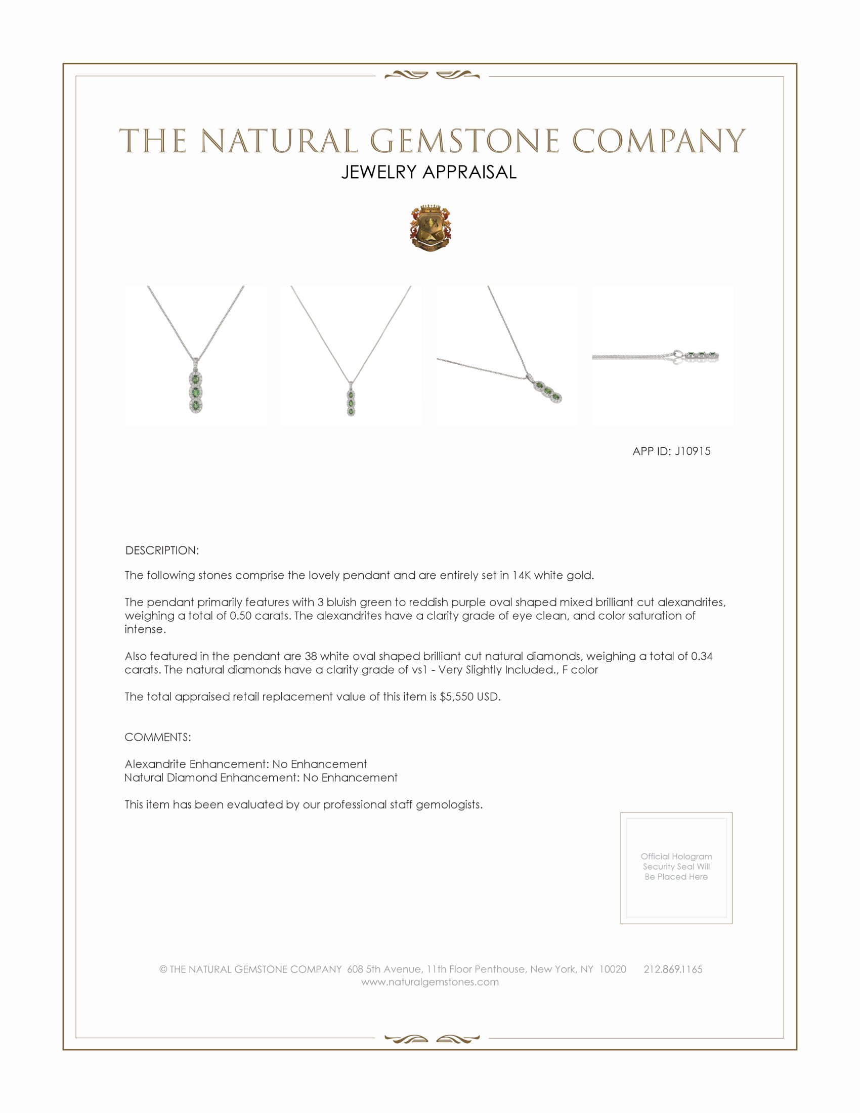 0.50 Ct. Alexandrite Natural Diamond Pave Pendant, 14K White Gold