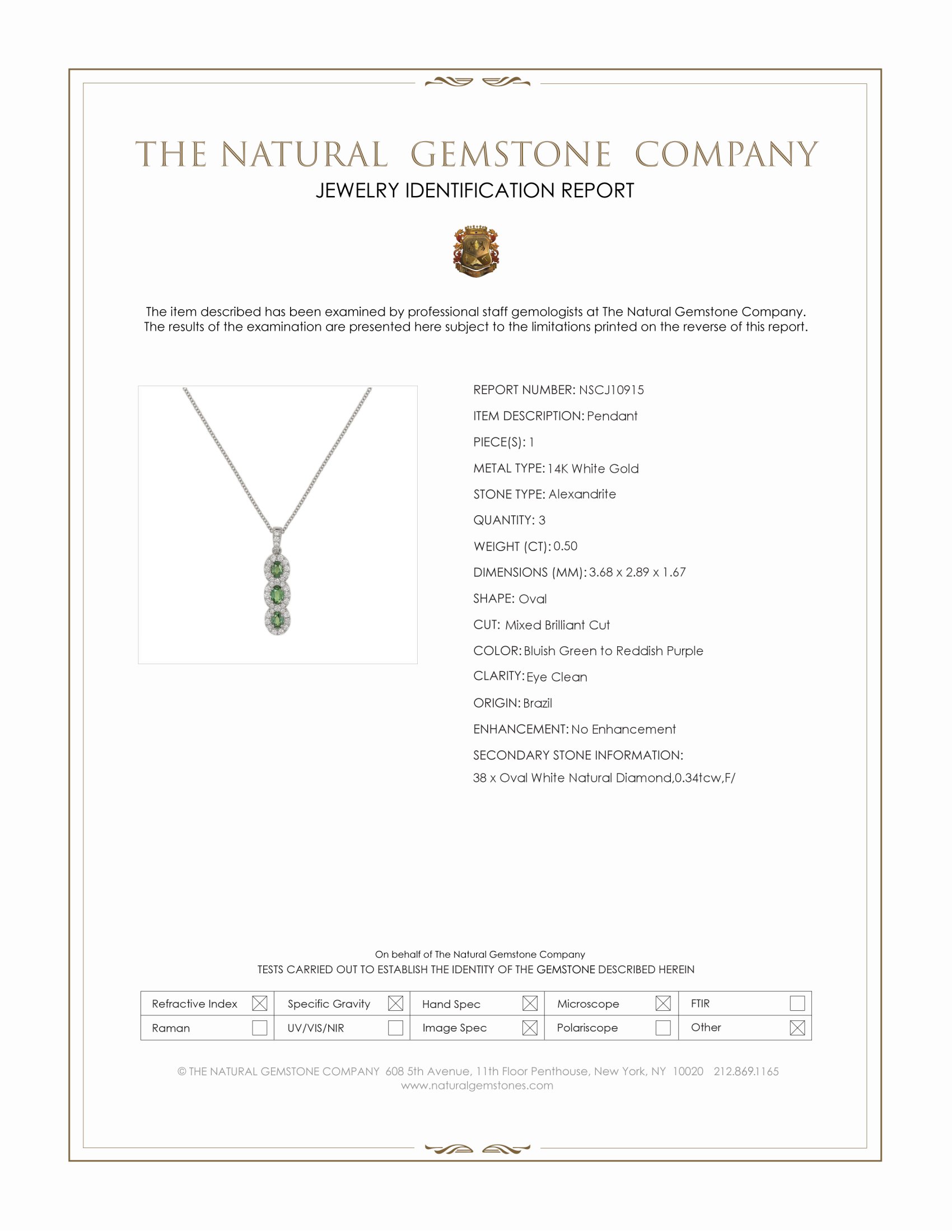 0.50 Ct. Alexandrite and Natural Diamond Pave Pendant, 14K White Gold