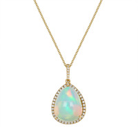14.56 Ct. Opal Natural Diamond Antique Style Pendant, 14K Yellow Gold Video
