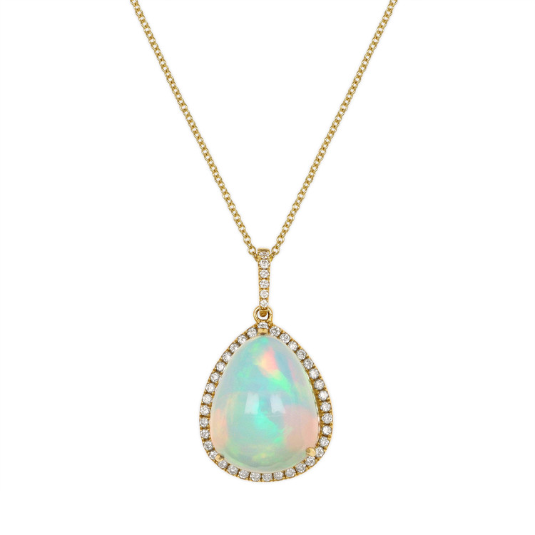 14.56 Ct. Opal Natural Diamond Antique Style Pendant, 14K Yellow Gold