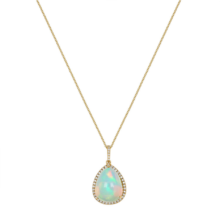 14.56 Ct. Opal Natural Diamond Antique Style Pendant, 14K Yellow Gold