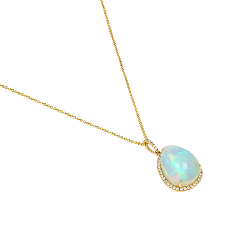 14.56 Ct. Opal Natural Diamond Antique Style Pendant, 14K Yellow Gold