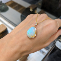 14.56 Ct. Opal Natural Diamond Antique Style Pendant, 14K Yellow Gold Life Style