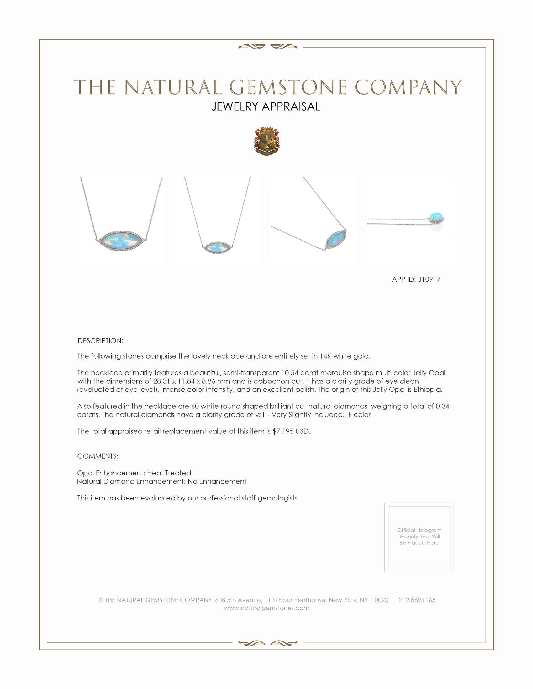 10.54 Ct. Opal Natural Diamond Halo Necklace, 14K White Gold