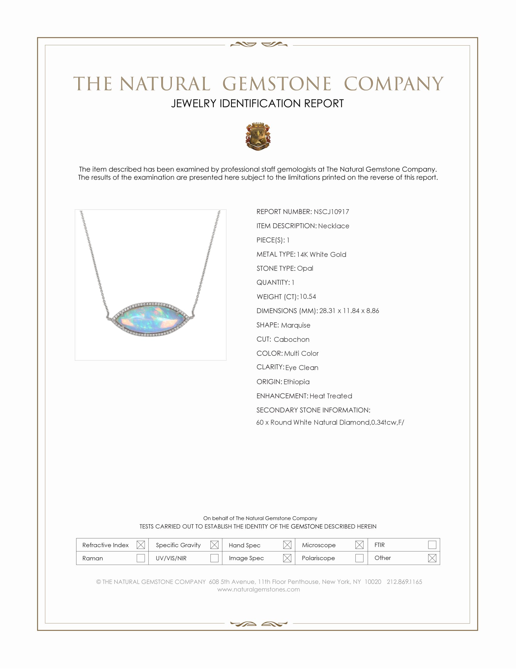 10.54 Ct. Multi Color Opal and Natural Diamond Halo Necklace, 14K White Gold