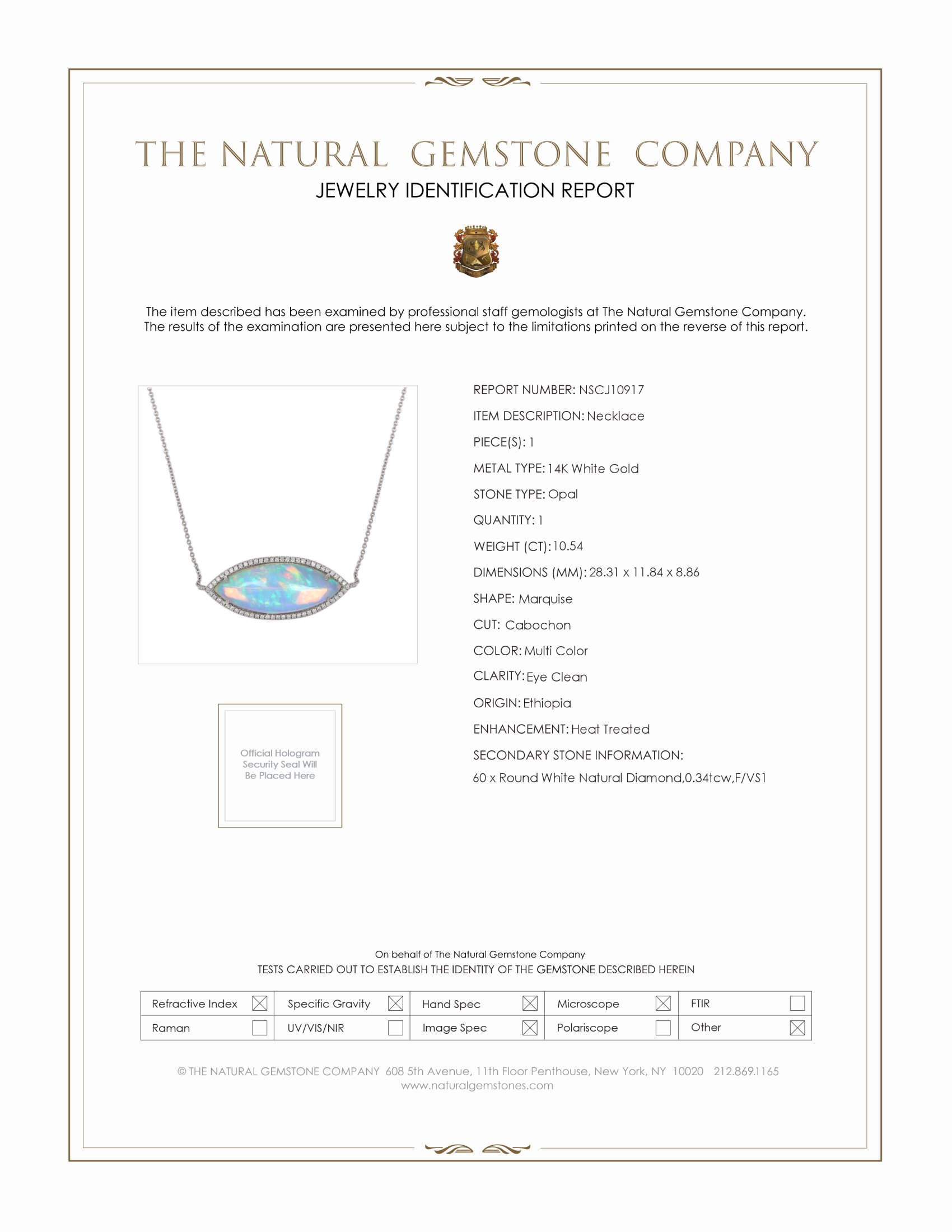 10.54 Ct. Opal Natural Diamond Halo Necklace, 14K White Gold