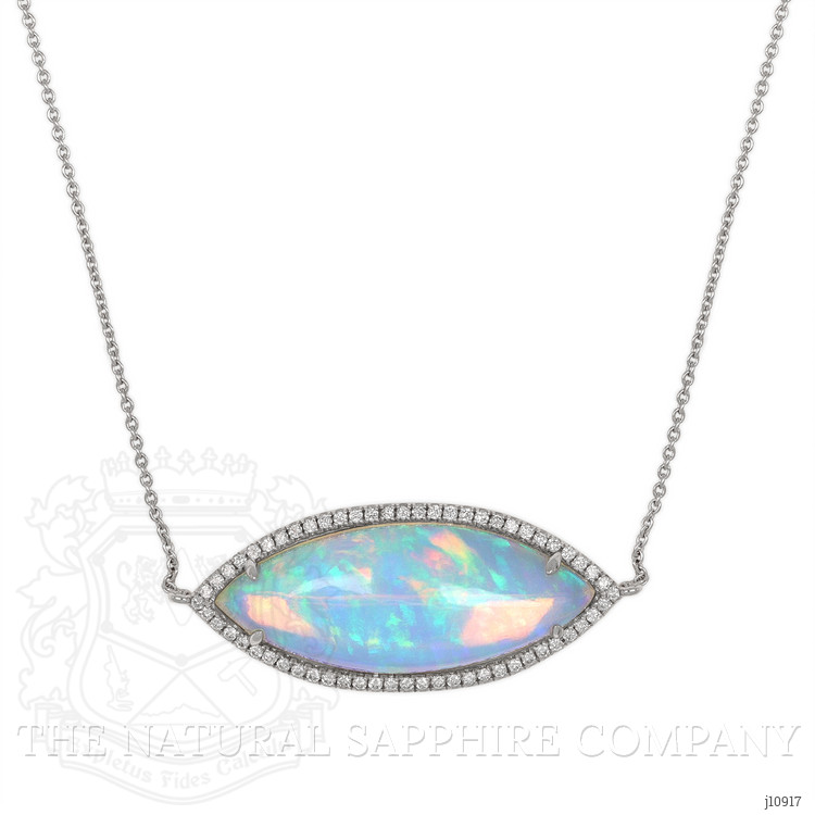 10.54 Ct. Opal Natural Diamond Halo Necklace, 14K White Gold