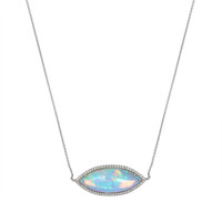 10.54 Ct. Opal Natural Diamond Halo Necklace, 14K White Gold Image