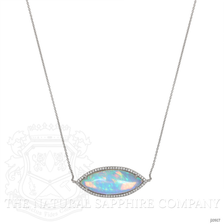 10.54 Ct. Opal Natural Diamond Halo Necklace, 14K White Gold