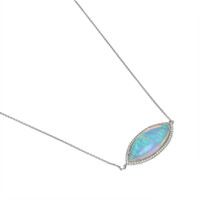10.54 Ct. Opal Natural Diamond Halo Necklace, 14K White Gold Image