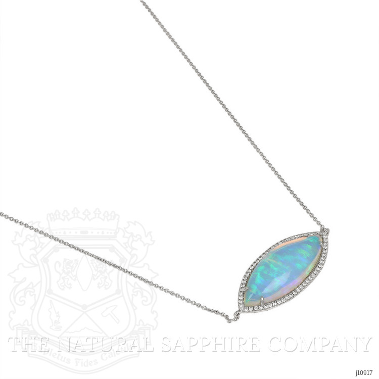 10.54 Ct. Opal Natural Diamond Halo Necklace, 14K White Gold