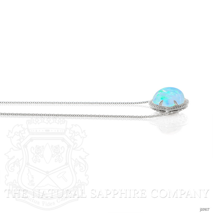 10.54 Ct. Opal Natural Diamond Halo Necklace, 14K White Gold