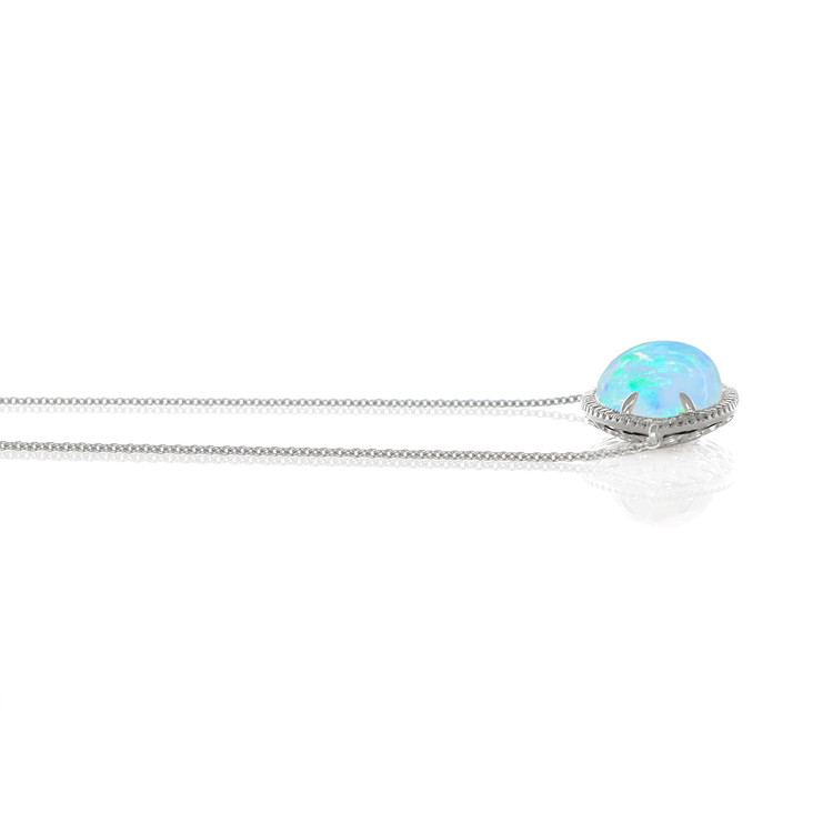 10.54 Ct. Opal Natural Diamond Halo Necklace, 14K White Gold