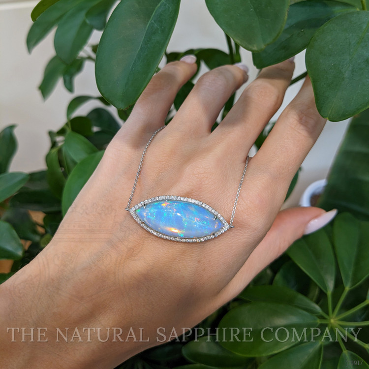 10.54 Ct. Opal Natural Diamond Halo Necklace, 14K White Gold