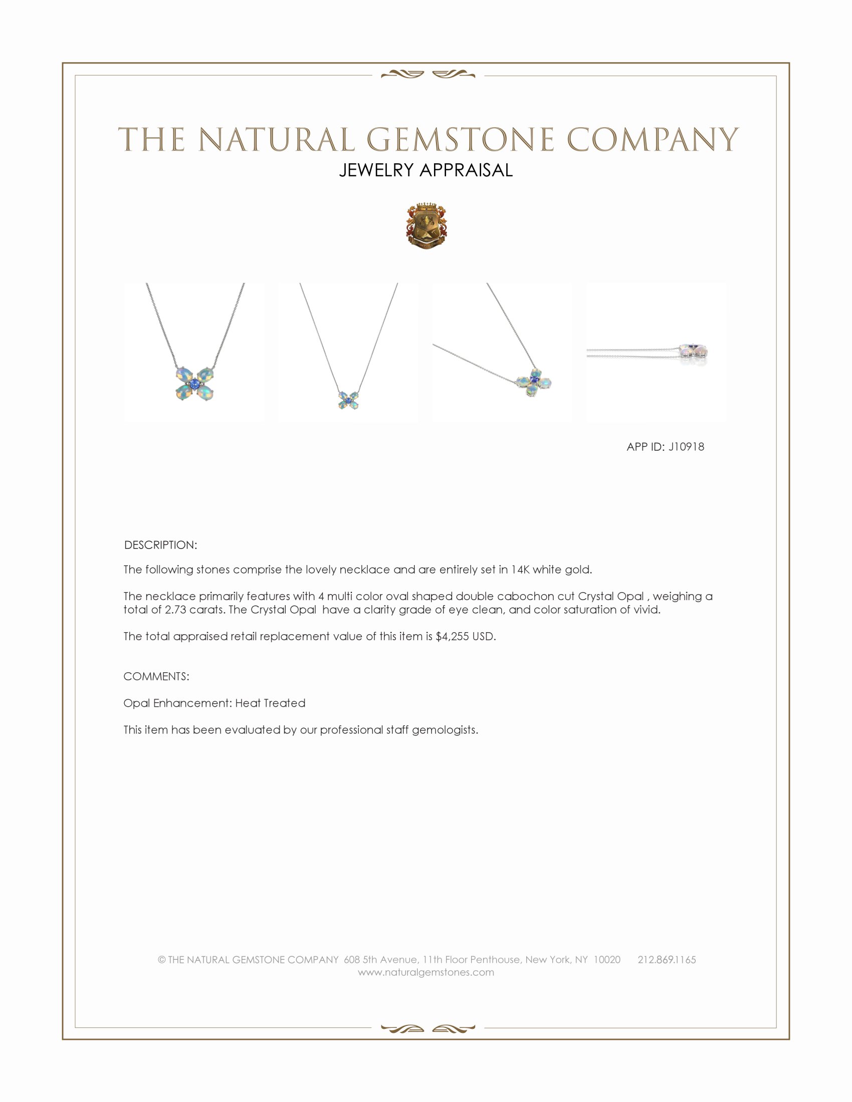 3.24 Ct.Tw. Multi Color Opal and Blue Sapphire Multi Stone Necklace, 14K White Gold