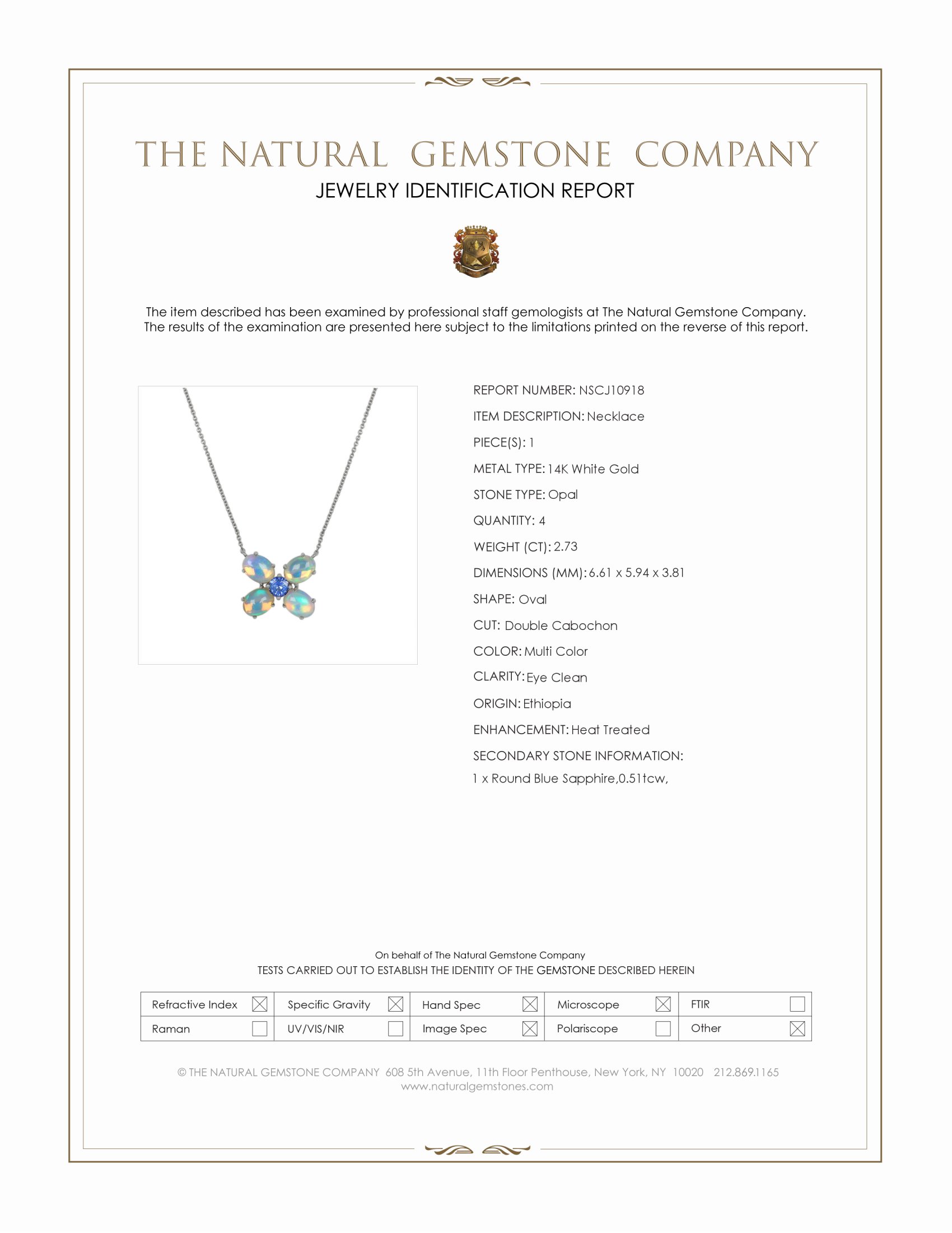 3.24 Ct.Tw. Multi Color Opal and Blue Sapphire Multi Stone Necklace, 14K White Gold